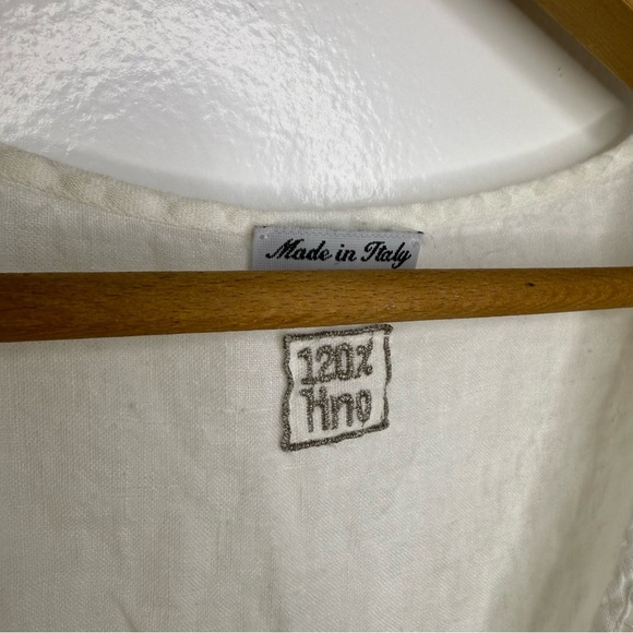 120% LINO White Linen Eyelet Cap Sleeve Top - Picture 3 of 8
